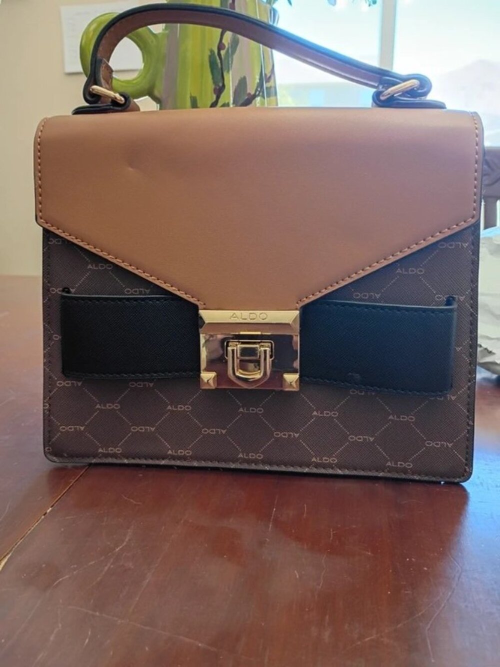 Aldo Brown and Tan Satchel with Bow Accent